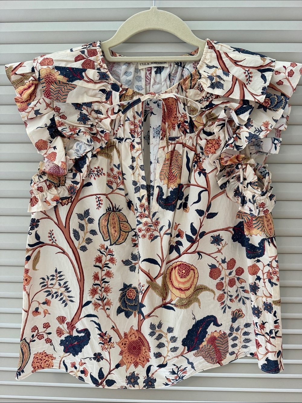 Ulla Johnson Cream Floral Ruffle Tie-Neck Camisole